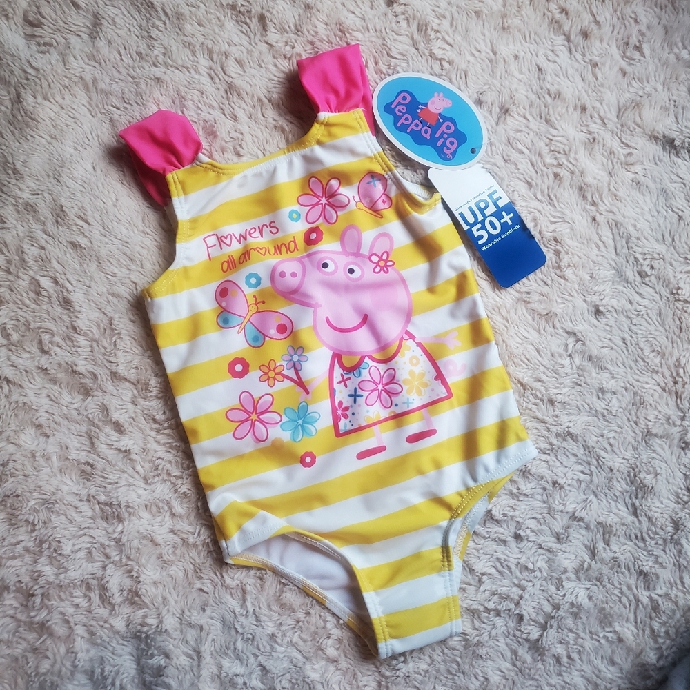 Peppa Pig Yellow and Pink Swimwear, NWT 2T, UPF 50+